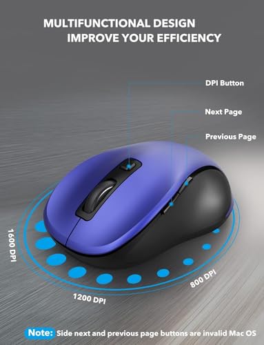 Trueque Wireless Mouse for Laptop, 2.4GHz Ergonomic Computer Mouse with Back & Forward Buttons, 3-Level DPI, 6 Buttons, Optical USB Cordless Mice for Windows Chromebook MacBook PC (Deep Blue)