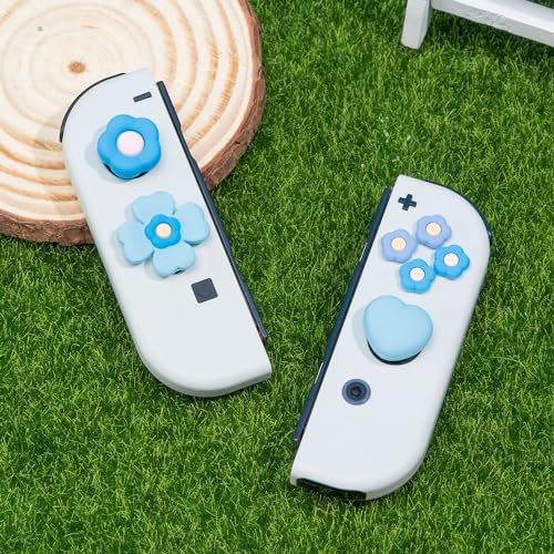 GeekShare Cross D-Pad Button Caps Thumb Grips Set,Silicone ABXY Key Buttons Sticker Compatible with Nintendo Switch/OLED Joy-Con (Blue & Purple)