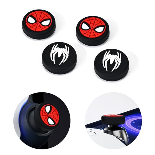 DLseego Thumb Grips Caps for Playstation Portal Remote Player, Full Protection Anti-Slip & Anti-Scratch Anti-Fingerprint Protective Cartoon Button Cap Cover 4 Thumb Stick Caps - Black Spiders