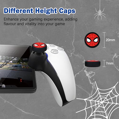 DLseego Thumb Grips Caps for Playstation Portal Remote Player, Full Protection Anti-Slip & Anti-Scratch Anti-Fingerprint Protective Cartoon Button Cap Cover 4 Thumb Stick Caps - Black Spiders