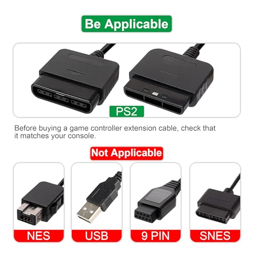 CSTESVN PS2 Controller Extension Cable, 2-Pack 1.8M/6FT Replacement Controller Extension Cable for Sony Playstation 2 PS2 Game Console
