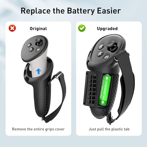 Kuject Upgraded Controller Grips for Quest 3, Adjustable Hand Grips with Battery Openning and Foam Knuckle Straps, VR Protector Accessories Fits Medium and Large Hands (Not for Charging Dock)