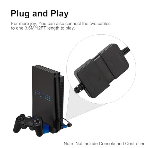 CSTESVN PS2 Controller Extension Cable, 2-Pack 1.8M/6FT Replacement Controller Extension Cable for Sony Playstation 2 PS2 Game Console