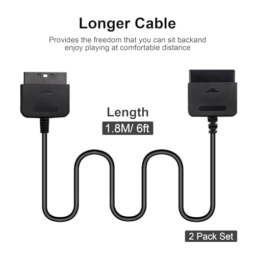 CSTESVN PS2 Controller Extension Cable, 2-Pack 1.8M/6FT Replacement Controller Extension Cable for Sony Playstation 2 PS2 Game Console