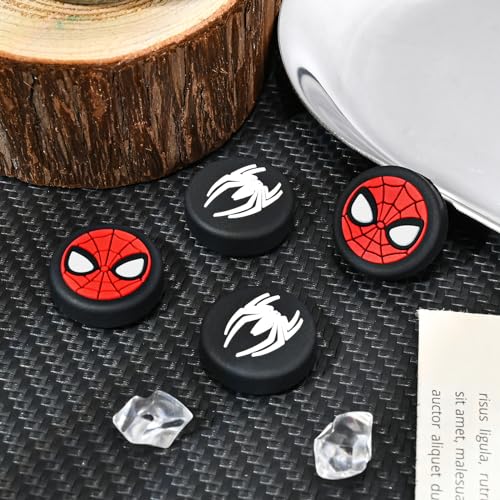 DLseego Thumb Grips Caps for Playstation Portal Remote Player, Full Protection Anti-Slip & Anti-Scratch Anti-Fingerprint Protective Cartoon Button Cap Cover 4 Thumb Stick Caps - Black Spiders