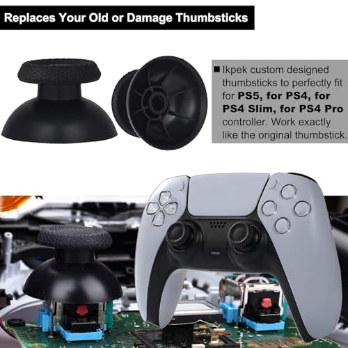 Ikpek 8 Pack Black Replacement Thumbsticks for DualSense PS5 Controller, Custom Analog Thumb Stick Joystick Grip Replacement for Playstation 5 Controller, for PS4 All Model Controller