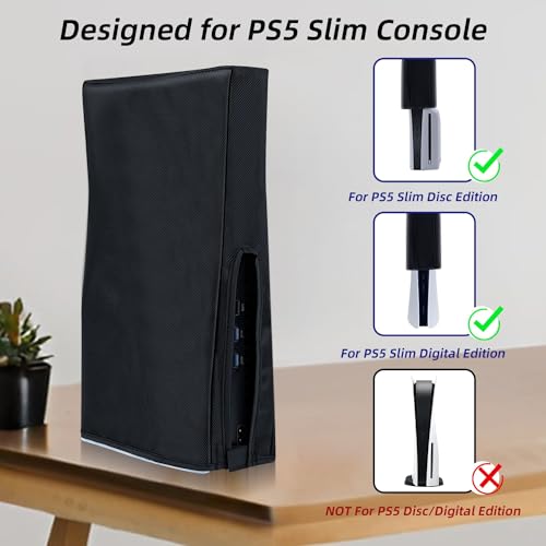 Mcbazel Vertical Dust Cover for PS5 Slim Console Only, Precision Cut Protective Case Anti Scratch Cover Sleeve for PlayStation 5 Slim Console Digital and Disc Edition - Black
