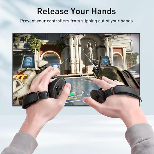 Kuject Upgraded Controller Grips for Quest 3, Adjustable Hand Grips with Battery Openning and Foam Knuckle Straps, VR Protector Accessories Fits Medium and Large Hands (Not for Charging Dock)