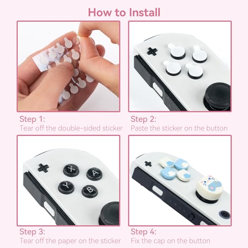 GeekShare Silicone Cross D-Pad Button Caps Set Joystick Cover - ABXY Key Buttons Sticker Compatible with Nintendo Switch/OLED Joy Con - Gaming Cat