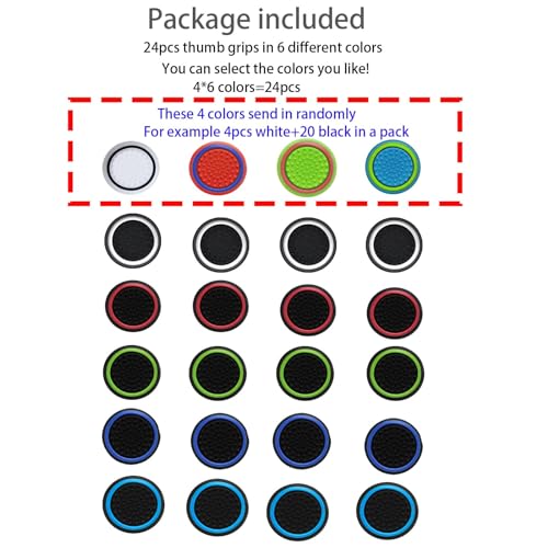 CTHTBZ 24PCS Non-Slip Silicone Analog Joystick Thumb Stick Grip Caps for PS2, PS3, PS4, PS5, Xbox One, Xbox Series X/S, Xbox 360, Switch Pro Controller (Black&White)