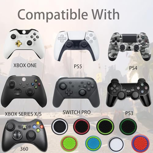 CTHTBZ 24PCS Non-Slip Silicone Analog Joystick Thumb Stick Grip Caps for PS2, PS3, PS4, PS5, Xbox One, Xbox Series X/S, Xbox 360, Switch Pro Controller (Black&White)
