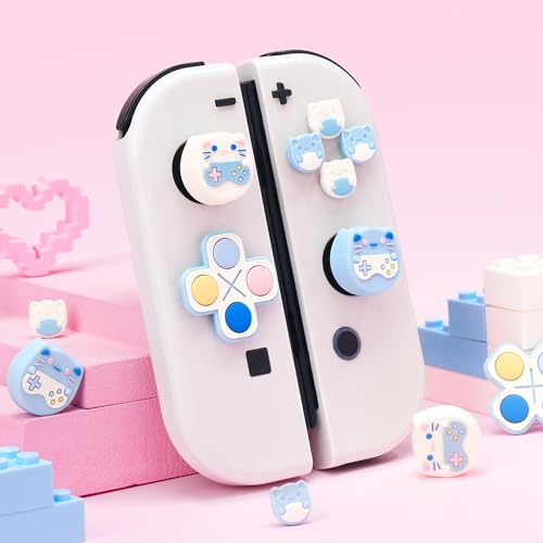 GeekShare Silicone Cross D-Pad Button Caps Set Joystick Cover - ABXY Key Buttons Sticker Compatible with Nintendo Switch/OLED Joy Con - Gaming Cat