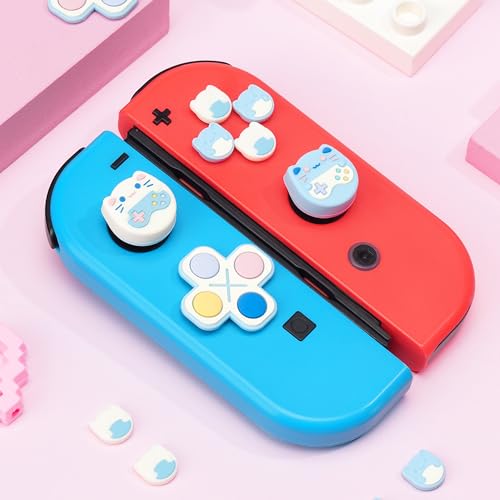 GeekShare Silicone Cross D-Pad Button Caps Set Joystick Cover - ABXY Key Buttons Sticker Compatible with Nintendo Switch/OLED Joy Con - Gaming Cat