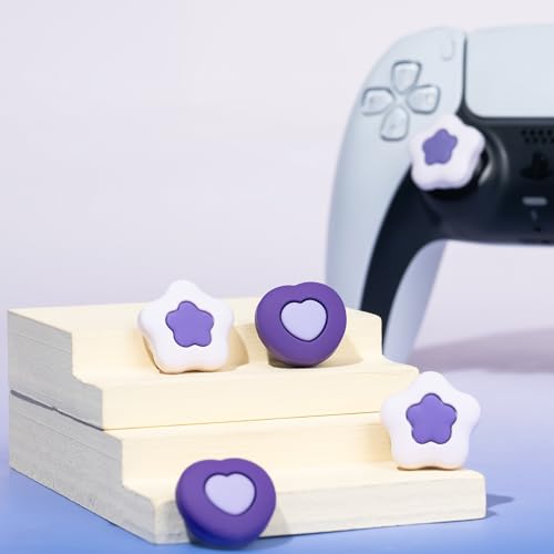 GeekShare Cute Silicone Joycon Thumb Grip Caps, Joystick Cover,4PCS - Cream Heart Dark Version (for PS5)
