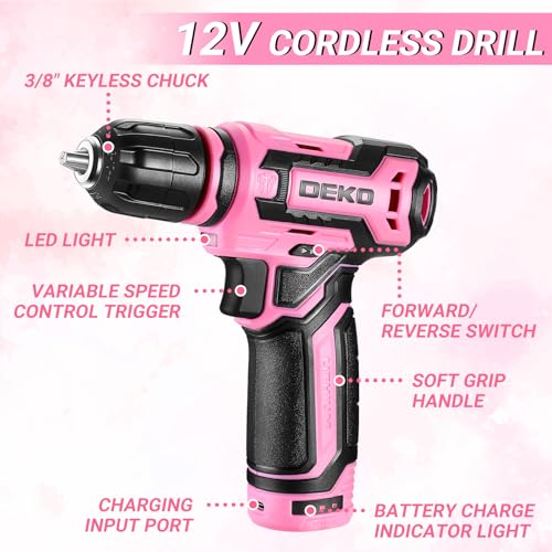DEKOPRO Pink Tool Kit Box Drill Set Combo