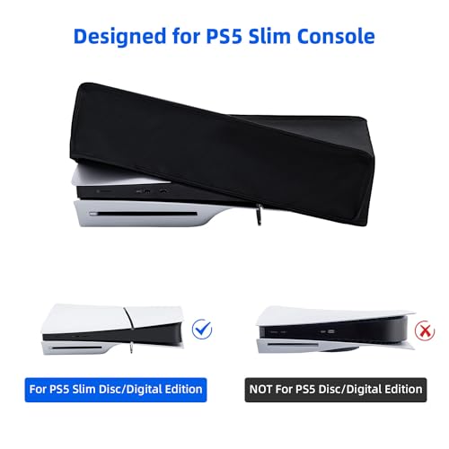 Wigearss Horizontal Mode Dust Cover For PS5 Slim Console 1680D Oxford cloth Anti-Scratch Dust Guard Backend cutaway design-Black