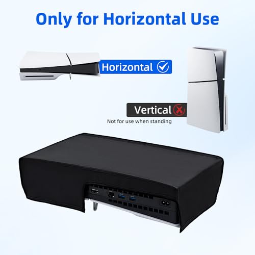 Wigearss Horizontal Mode Dust Cover For PS5 Slim Console 1680D Oxford cloth Anti-Scratch Dust Guard Backend cutaway design-Black