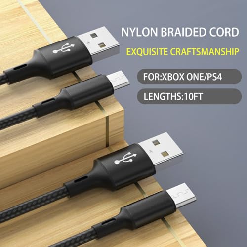 Charger Charging Cable for Xbox One Controller, Micro USB 2.0 Play Data Sync Nylon Braided Cord for Xbox One X, Xbox One S, wireless Controller, Playstation 4, PS4 Slim/Pro Controller (BLACK 2 PACK)