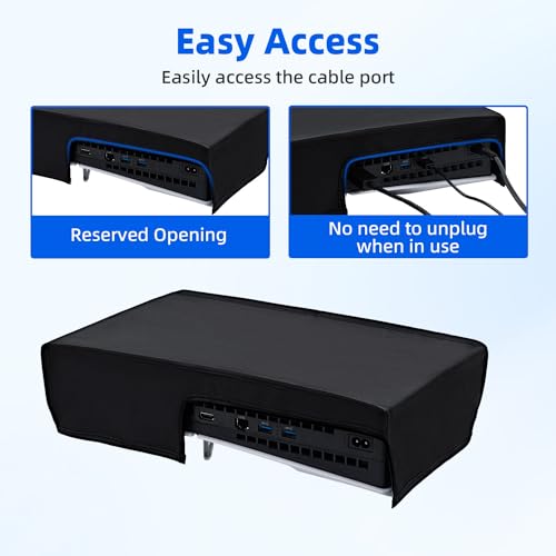 Wigearss Horizontal Mode Dust Cover For PS5 Slim Console 1680D Oxford cloth Anti-Scratch Dust Guard Backend cutaway design-Black