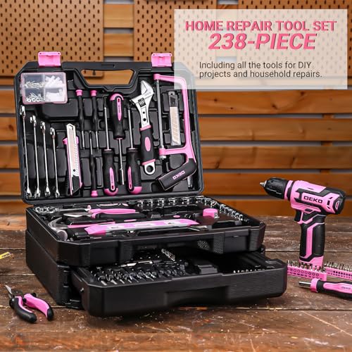 DEKOPRO Pink Tool Kit Box Drill Set Combo