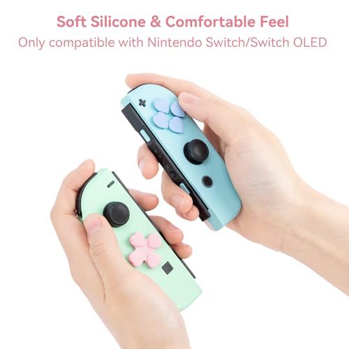 GeekShare Silicone Cross D-Pad Button Caps Set Heart Shape Joystick Cover - ABXY Key Buttons Sticker Compatible with Nintendo Switch/OLED Joy-Con - Pink & Blue