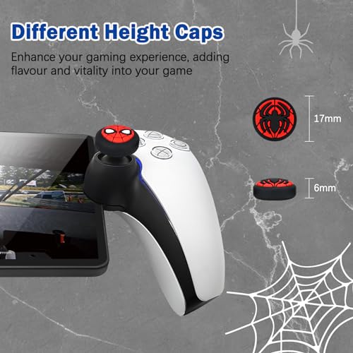 DLseego Thumb Grips Caps for Playstation Portal Remote Player, Full Protection Anti-Slip & Anti-Scratch Anti-Fingerprint Protective Cartoon Button Cap Cover 4 Thumb Stick Caps - Red