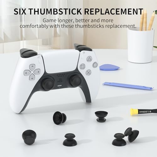 RGEEK Thumbsticks Replacement for PS5 Controller, Analog Stick Joysticks Grip Caps with Repair Kit for Playstation 5 Dualsense Controller, Black