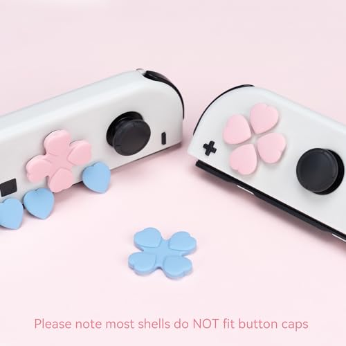 GeekShare Silicone Cross D-Pad Button Caps Set Heart Shape Joystick Cover - ABXY Key Buttons Sticker Compatible with Nintendo Switch/OLED Joy-Con - Pink & Blue