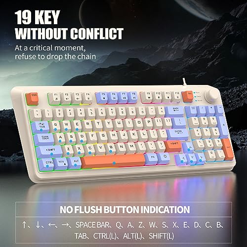 TROCHIN Gaming Keyboard Wired Mixed Rainbow Led Light Compact PC Slient Keyboard with Number Pad Dust-Proof Wired Gaming Keyboard 94 Keys for Computer/Laptop/Office/Gaming