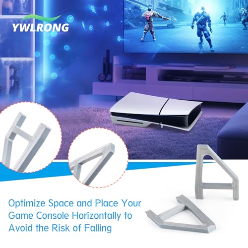 YWLRONG 4Pcs for PS5 Slim Stand Console Bracket Holder Flat Base Horizontal Stand Compatible with Sony Playstation 5 Slim Disc Edition Accessories(Transparent+Grey)