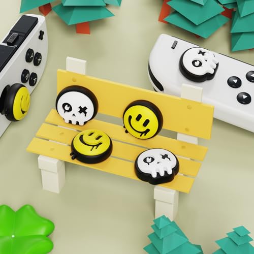 PlayVital Joystick Caps for Nintendo Switch, Thumbstick Caps for Switch Lite, Analog Cover for Switch OLED Joycon Thumb Grip Caps for Switch & Switch Lite & Switch OLED - Happy & Gloomy Style B