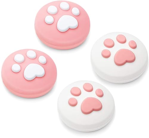 Switch Joycon Thumb Grip Caps, Cute Silicone Joystick Cover Compatible with Nintendo Switch/OLED/Switch Lite, Analog Stick Grips Button Covers for Switch, Cat Paw Pink