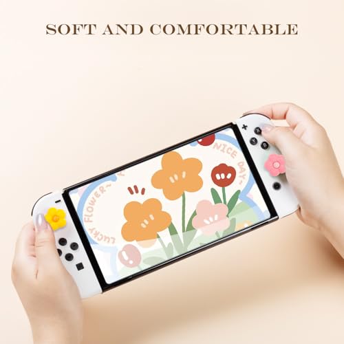 PERFECTSIGHT Switch Thumb Grips Caps, Cute Joystick Cap for Nintendo Switch/Switch Lite/Switch OLED, 4 Pcs Thumbstick Analog Stick Button Cover for NS Joycon Controller Accessories, 4 Color Flower