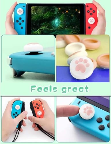 Switch Joycon Thumb Grip Caps, Cute Silicone Joystick Cover Compatible with Nintendo Switch/OLED/Switch Lite, Analog Stick Grips Button Covers for Switch, Cat Paw Pink