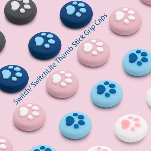 Switch Joycon Thumb Grip Caps, Cute Silicone Joystick Cover Compatible with Nintendo Switch/OLED/Switch Lite, Analog Stick Grips Button Covers for Switch, Cat Paw Pink