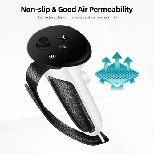 HCHRVR Controller Grips Compatible with Meta/Oculus Quest 3 Accessories,Non-Slip Handle Cover, Grips Cover with adjustable Knuckle Straps,Fit Official Charging Dock Battery