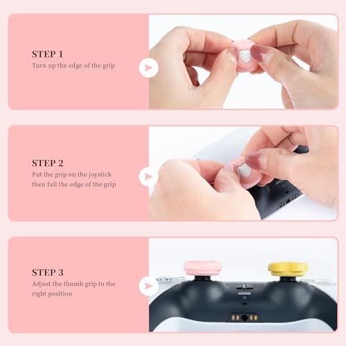 GeekShare Cute Thumb Grip Caps for Playstation 5 Controller, Thumbsticks Cover Set Compatible with Switch Pro Controller and PS4 PS5 Controller, 4Pcs - Cream Heart