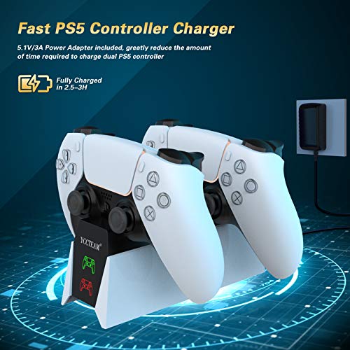 Y Team PS5 Controller Charger, PS5 Accessory Kit with Fast Charging AC Adapter 5V/3A,Game Controller Charging Station with LED Indicator, Fast Charger Docking Replacement for Playstation5 Controller