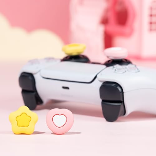 GeekShare Cute Thumb Grip Caps for Playstation 5 Controller, Thumbsticks Cover Set Compatible with Switch Pro Controller and PS4 PS5 Controller, 4Pcs - Cream Heart
