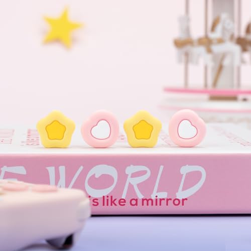 GeekShare Cute Thumb Grip Caps for Playstation 5 Controller, Thumbsticks Cover Set Compatible with Switch Pro Controller and PS4 PS5 Controller, 4Pcs - Cream Heart