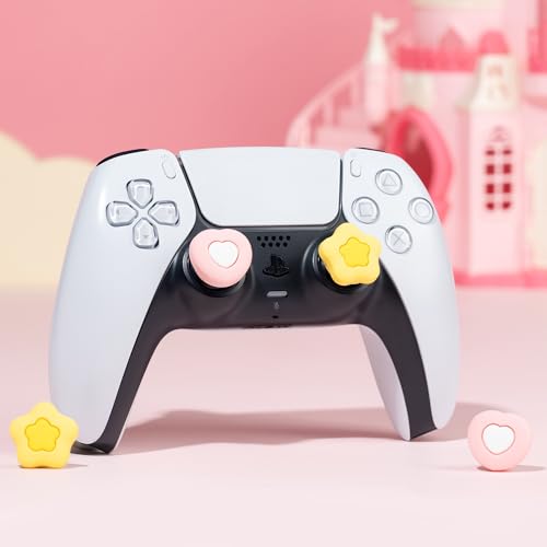 GeekShare Cute Thumb Grip Caps for Playstation 5 Controller, Thumbsticks Cover Set Compatible with Switch Pro Controller and PS4 PS5 Controller, 4Pcs - Cream Heart