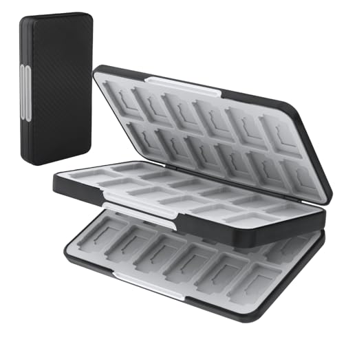 QLoztyse Game Card Case for Switch - Black Cartridge Cases with 48 Games Cards and 24 Micro Slots Double Layer Holder for Gamer Storage Organizer