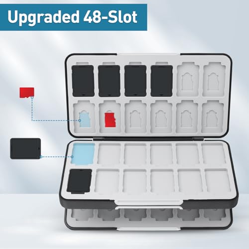 QLoztyse Game Card Case for Switch - Black Cartridge Cases with 48 Games Cards and 24 Micro Slots Double Layer Holder for Gamer Storage Organizer