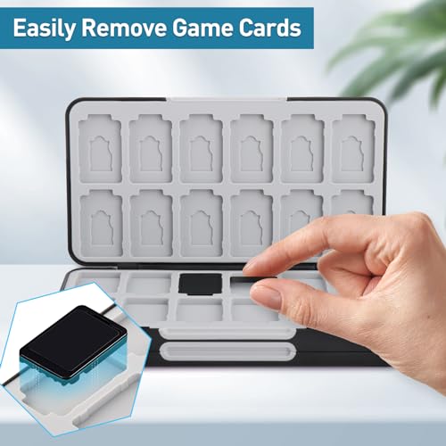 QLoztyse Game Card Case for Switch - Black Cartridge Cases with 48 Games Cards and 24 Micro Slots Double Layer Holder for Gamer Storage Organizer
