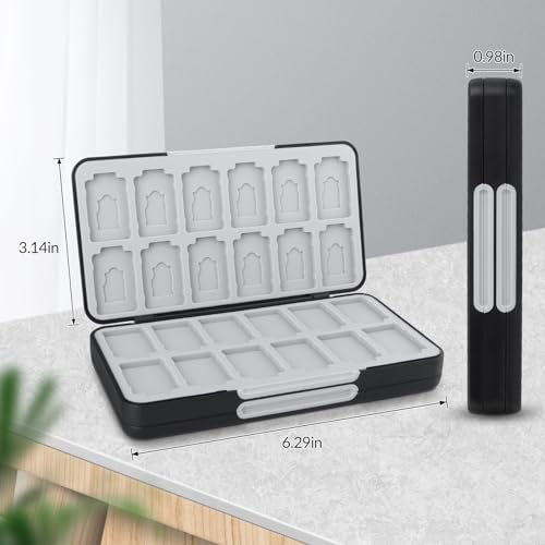 QLoztyse Game Card Case for Switch - Black Cartridge Cases with 48 Games Cards and 24 Micro Slots Double Layer Holder for Gamer Storage Organizer