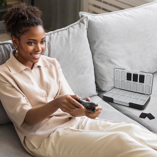 QLoztyse Game Card Case for Switch - Black Cartridge Cases with 48 Games Cards and 24 Micro Slots Double Layer Holder for Gamer Storage Organizer