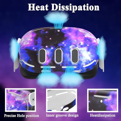 Front Shell Headset Case Silicone Cover Skin Compatible with Oculus/Meta Quest 3 Accessories, VR Headset Shell Protector Shockproof Drop-Proof Heat Dissipation Starry Purple