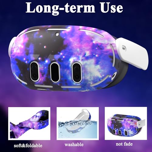 Front Shell Headset Case Silicone Cover Skin Compatible with Oculus/Meta Quest 3 Accessories, VR Headset Shell Protector Shockproof Drop-Proof Heat Dissipation Starry Purple
