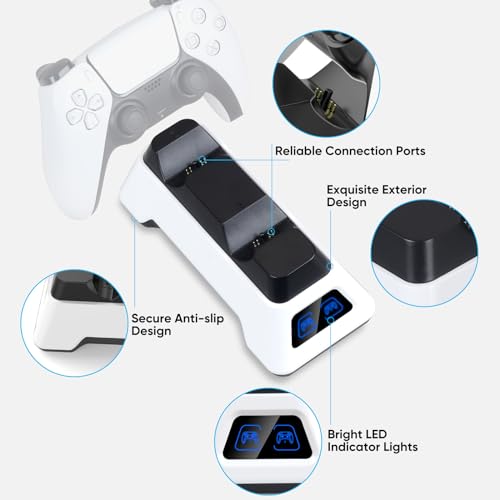 Controller Charger Station for PS5 Dualsense Controllers - PS5 Controller Dock with LED Light - Upgrade Accessory with Fast Charging AC Adapter