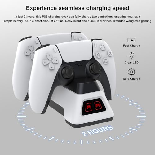Controller Charger Station for PS5 Dualsense Controllers - PS5 Controller Dock with LED Light - Upgrade Accessory with Fast Charging AC Adapter